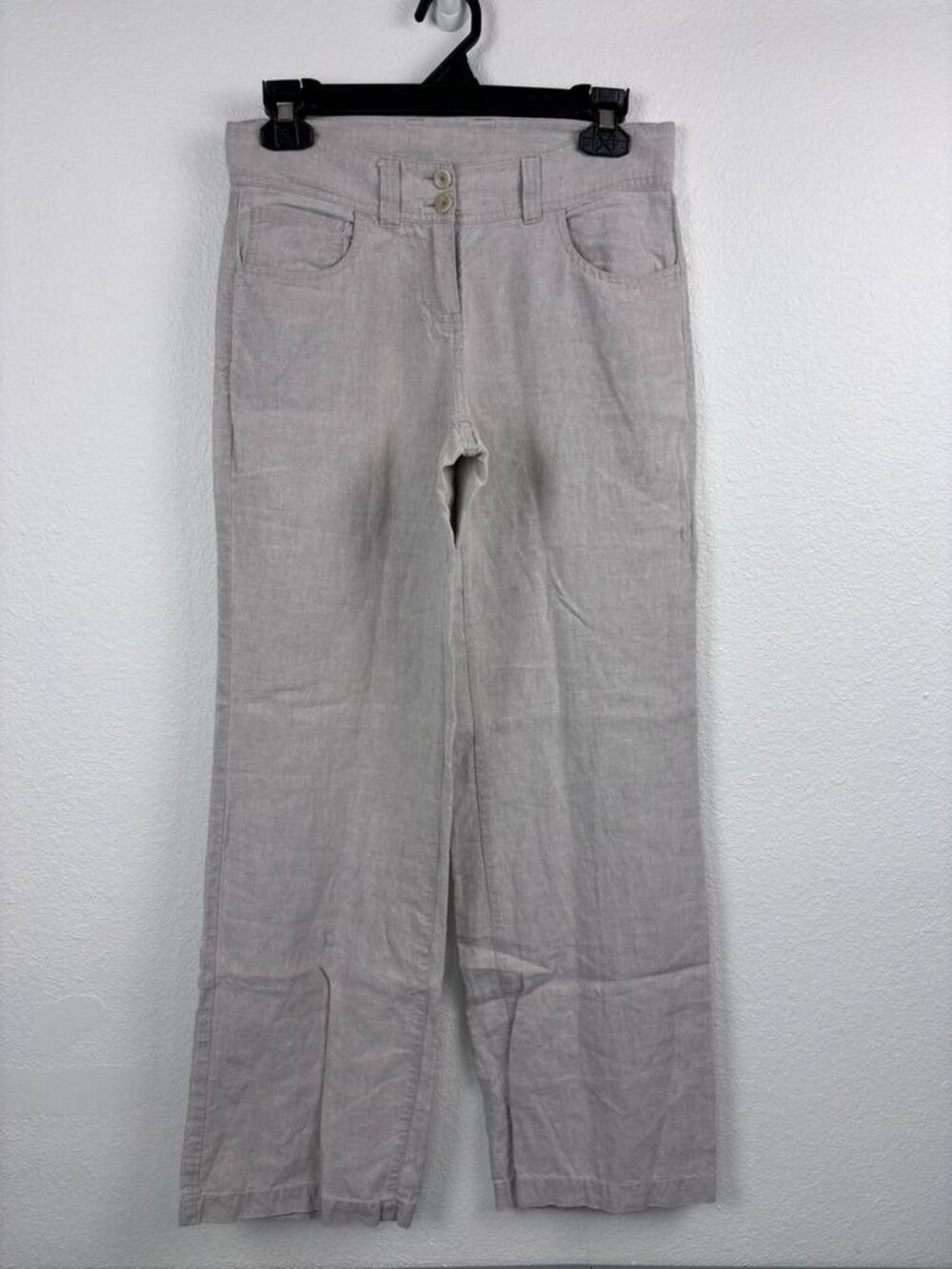 Eileen Fisher women's XS natural color 100% linen wide leg trouser pants casual